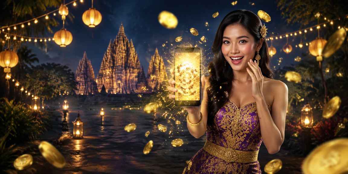 Keramaian festival malam dengan pencahayaan warna-warni dan pengguna mobile casino yang antusias